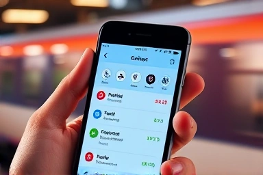 Close-up of a hand using a smartphone to book KTX tickets with discount options visible.